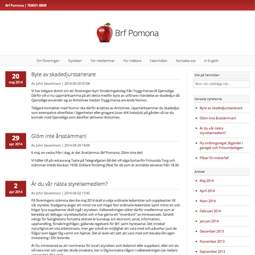 Föreningshemsidan för Brf Pomona